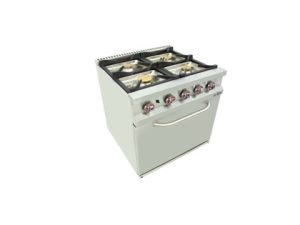 COCINA A GAS 4 FUEGOS CON PILOTO DE 2X7,5 + 2X5,5 KW CON HORNO GN2/1 TERMOSTÁTICO DE 7,5 KW