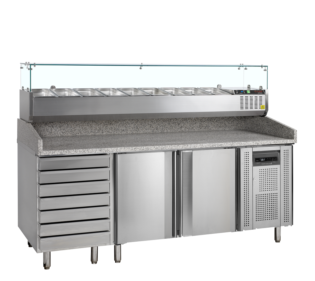 Mesa para pizza, incl. unidad de condimentos