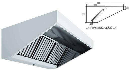 Campana Mural Snack Techo Bajo Elevado Fondo 800 SIN TURBINA de 2000x800x550h mm AVEIRO A20080CMB