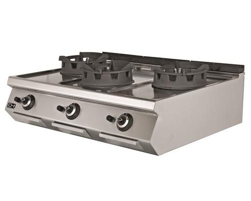 Cocina Wok a Gas Sobremesa 3 fuegos 3 x 18 kW 1200x730x300h mm EMPPLS7WK030 Línea 700 Estambul