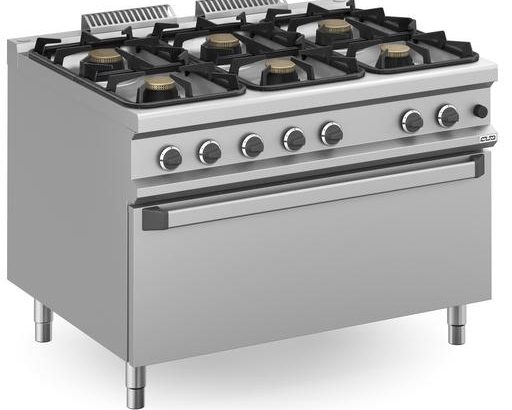 Cocina a gas 6  fuegos  3x7 + 3x11 Kw con Horno EXTRA GRANDE a Gas MFB912FMXXL MAGISTRA PLUS 900