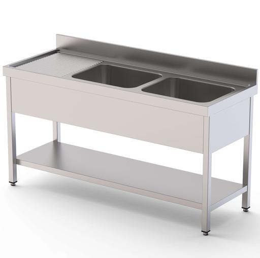 Fregadero Acero Inoxidable 2 Cubas Derecha Fondo 600 Con Mueble Con Estante 2000x600x850h mm IS1620R20S1
