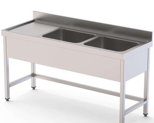 Fregadero Acero Inoxidable 2 Cubas Derecha Fondo 700 Con Mueble Sin Estante 2000x700x850h mm IS1720R20S0