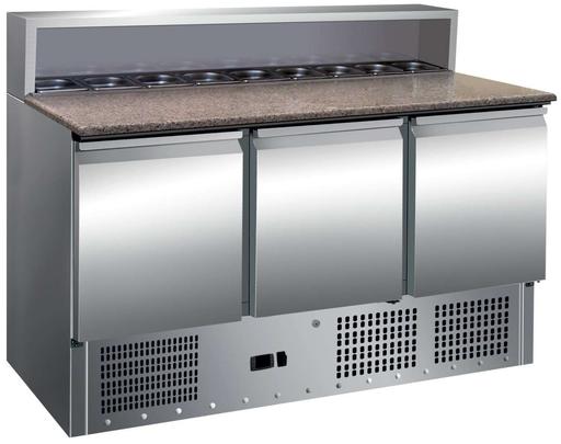 Mesa GN1/1 3 Puertas Preparación Ensaladas con Encimera de Granito de 1365 x700 x1010h mm PEKIN PS903