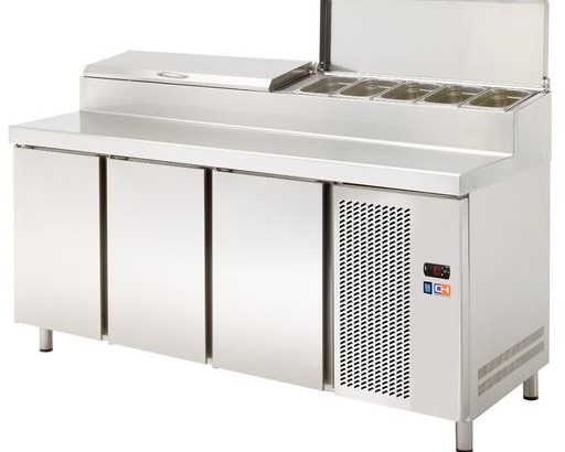 Mesa Refrigerada GN1/1 3 Puertas Preparación Encimera Inoxidable y Vitrina ingredientes GN1/3 1800x708x850h mm Línea CORDOBA MRP-180E