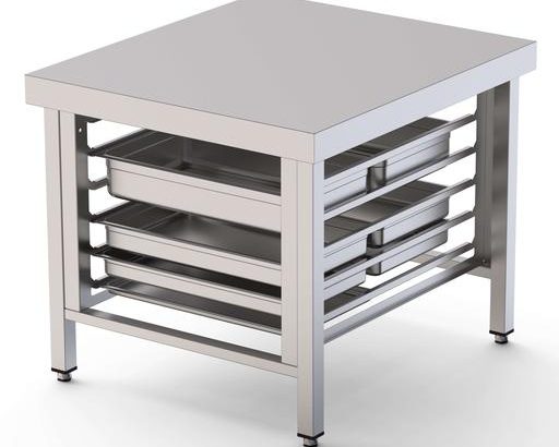 Mesa de Soporte Acero Inoxidable Para Hornos Con 6 Guias GN2/1 850x850x700h mm WTC085GN12O