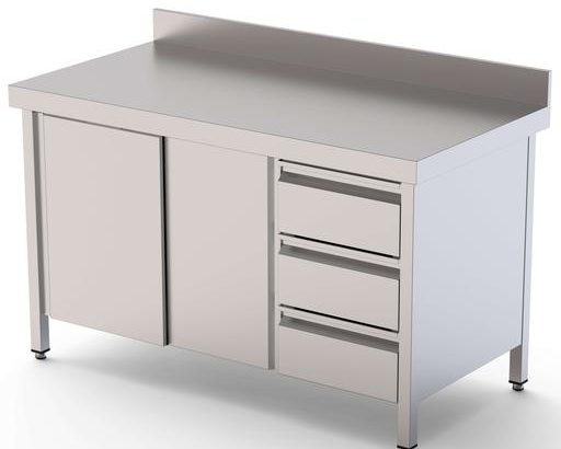 Mesa de Trabajo Acero Inoxidable Mural Con Cajones a la Derecha 1600x600x850h mm WTW16016DDR