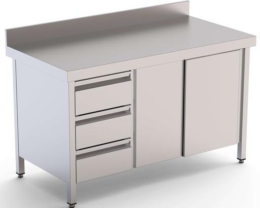 Mesa de Trabajo Acero Inoxidable Mural Con Cajones a la Izquierda 2400x600x850h mm WTW16024DDL