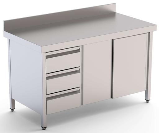 Mesa de Trabajo Acero Inoxidable Mural Con Cajones a la Izquierda 2400x600x850h mm WTW16024DDL