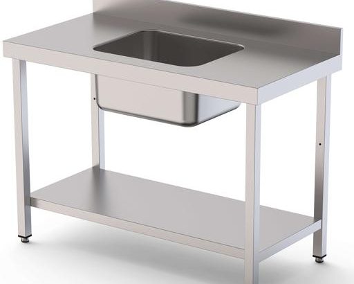 Mesa de Trabajo Acero Inoxidable Mural Con Estante y Con Cubeta Central 1500x600x850h mm  WTW16015CB1