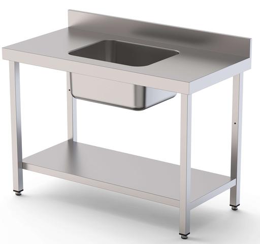 Mesa de Trabajo Acero Inoxidable Mural Con Estante y Con Cubeta Central 2000x600x850h mm WTW16020CB1