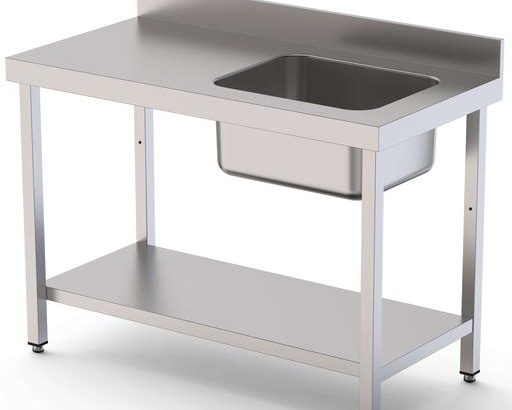 Mesa de Trabajo Acero Inoxidable Mural Con Estante y Con Cubeta a la Derecha 2000x600x850h mm  WTW16020RB1