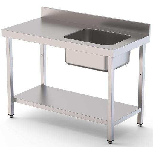 Mesa de Trabajo Acero Inoxidable Mural Con Estante y Con Cubeta a la Derecha 2600x600x850h mm WTW16026RB1