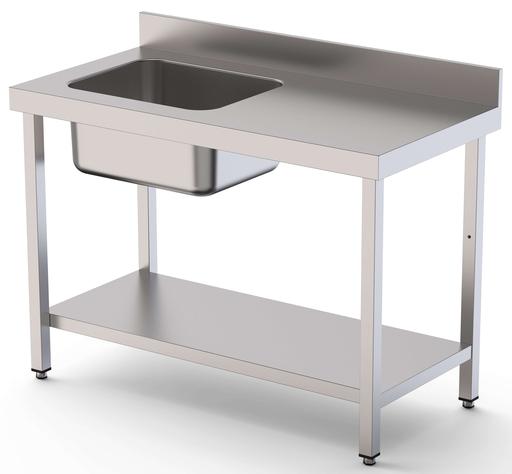 Mesa de Trabajo Acero Inoxidable Mural Con Estante y Con Cubeta a la izquierda 1200x600x850h mm WTW16012LB1