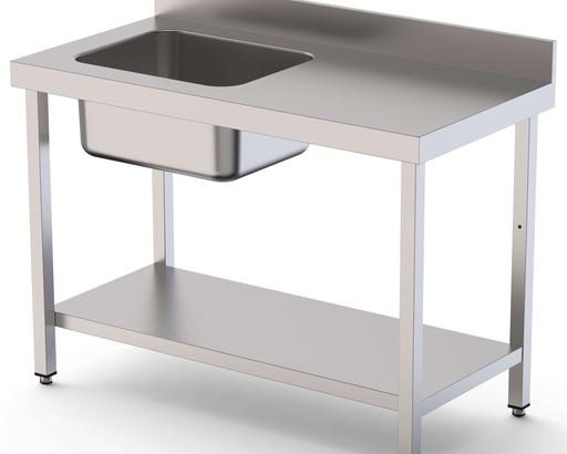 Mesa de Trabajo Acero Inoxidable Mural Con Estante y Con Cubeta a la izquierda 2000x700x850h mm WTW17020LB1