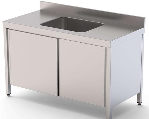Mesa de Trabajo Acero Inoxidable Mural Con Puertas y Con Cubeta Central 2000x700x850h mm WTW17020CBSD