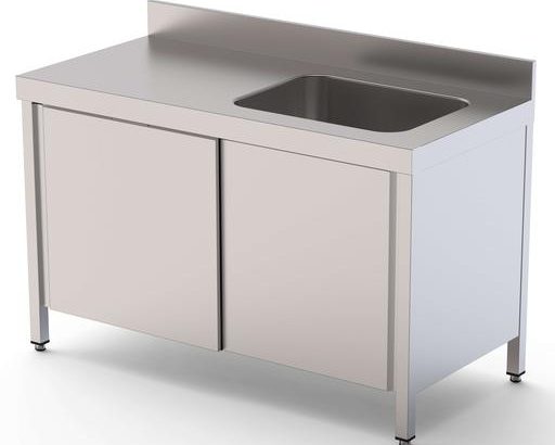 Mesa de Trabajo Acero Inoxidable Mural Con Puertas y Con Cubeta a la Derecha 1000x600x850h mm WTW16010RBSD