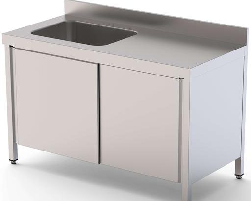 Mesa de Trabajo Acero Inoxidable Mural Con Puertas y Con Cubeta a la Izquierda 1400x600x850h mm WTW16014LBSD