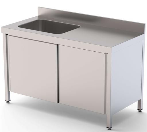 Mesa de Trabajo Acero Inoxidable Mural Con Puertas y Con Cubeta a la Izquierda 2400x600x850h mm WTW16024LBSD