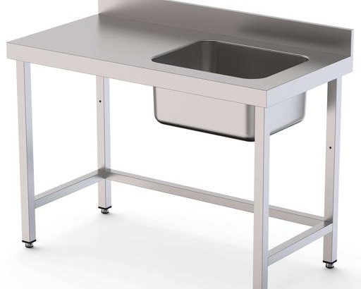 Mesa de Trabajo Acero Inoxidable Mural Sin Estante y Con Cubeta a la Derecha 2200x600x850h mm WTW16022RB0