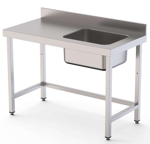 Mesa de Trabajo Acero Inoxidable Mural Sin Estante y Con Cubeta a la Derecha 2600x700x850h mm WTW17026RB0