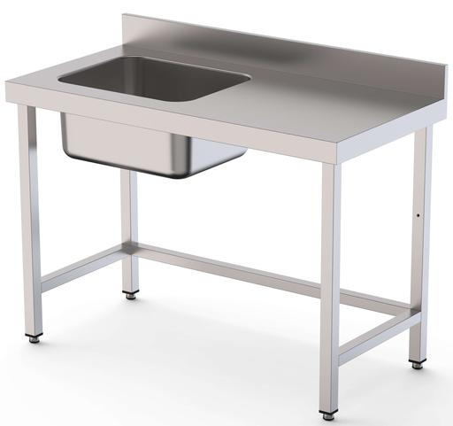 Mesa de Trabajo Acero Inoxidable Mural Sin Estante y Con Cubeta a la izquierda 1800x700x850h mm WTW17018LB0