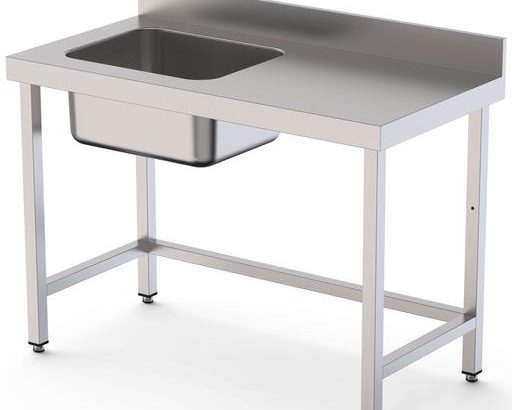 Mesa de Trabajo Acero Inoxidable Mural Sin Estante y Con Cubeta a la izquierda 2600x700x850h mm WTW17026LB0