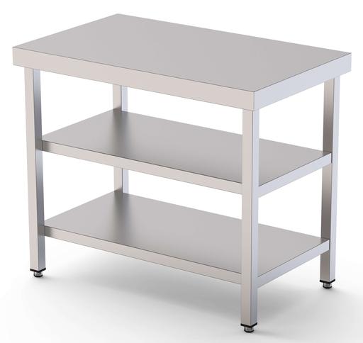 Mesa de Trabajo Acero inoxidable Central Con 2 Estante 2200x900x850h mm WTC190220S2