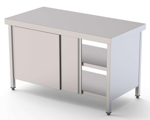 Mesa de Trabajo Acero inoxidable Central Con Puerta Corredera en Ambas Caras 2200x800x850h mm WTC180220PT