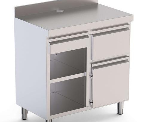 Mueble Cafetero Acero Inoxidable Con Tolva a la Derecha, 1 Estante, 1 Puerta y 1 Cajón 1000x600x1050h mm CST60100D2SRB