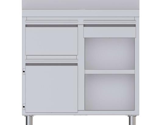 Mueble Cafetero Acero Inoxidable Con Tolva a la Izquierda, 1 Estante, 1 Puerta y 1 Cajón 1000x600x1050h mm CST60100D2SLB